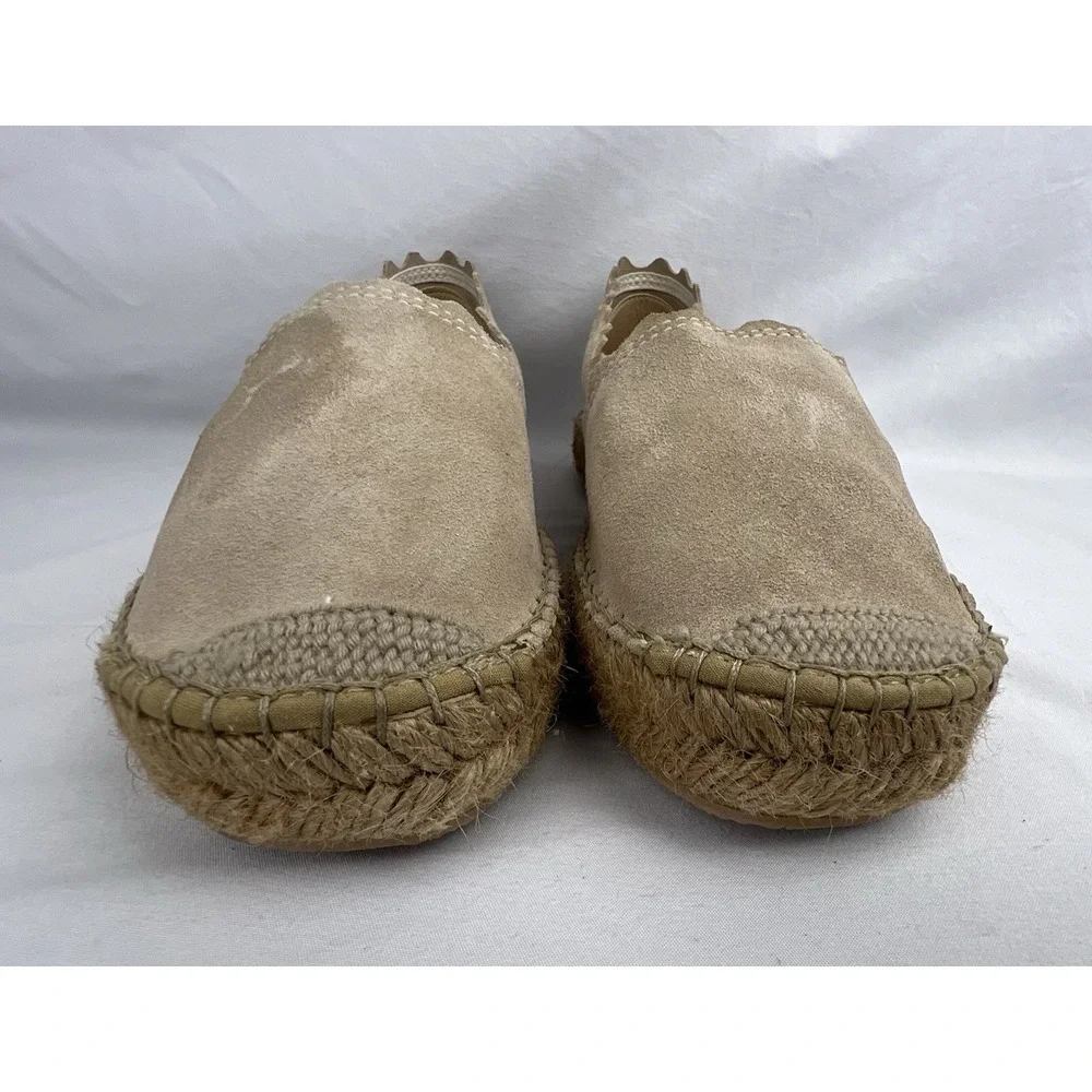 MACARENA Scalloped Suede Espadrille Flats Beige Blush Sz 9.5 Spain Boho Coastal